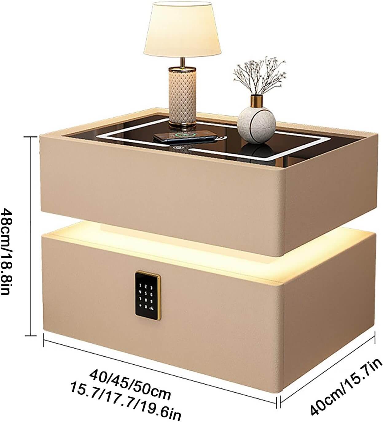 Luxury Floating Smart Bedside Table with Wireless Charging, Digital Password Lock & LED Light
