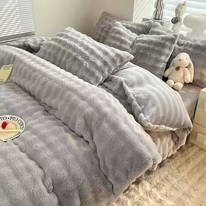 Premium Faux Rabbit Fur Bed Set | 4pcs