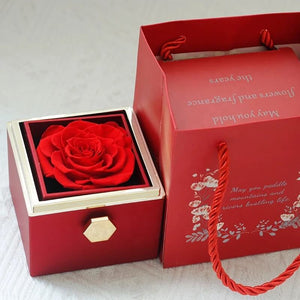 Eternal Rose with Engraved Necklace & Real rose