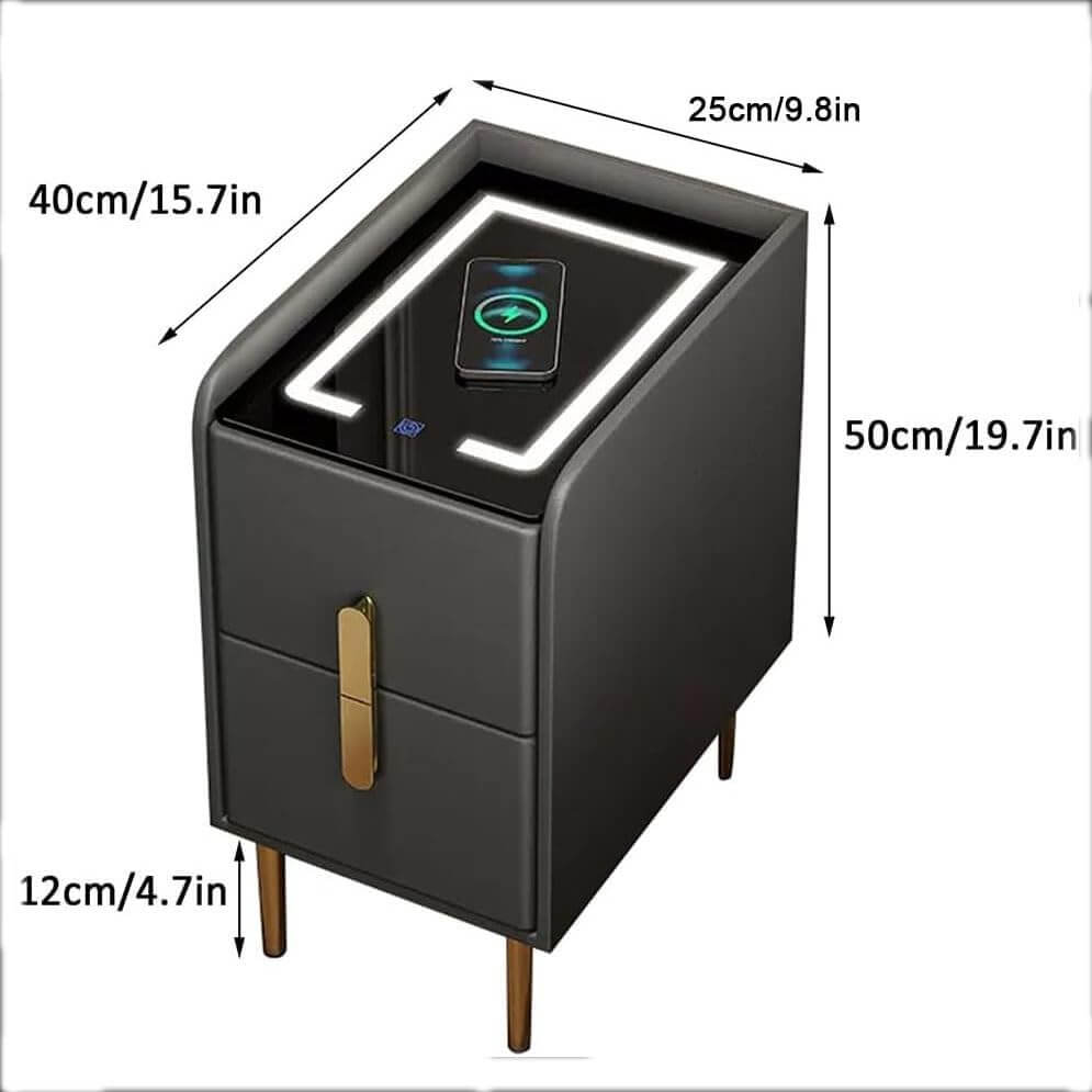 Smart Bedside Table with Wireless Charging, LED Light & Bluetooth Speaker