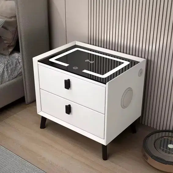 Smart Bedside Table with LED Light, Bluetooth Speaker & Wireless Charging