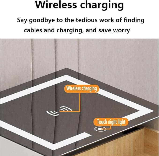 Smart Bedside Table with LED Light, Bluetooth Speaker & Wireless Charging