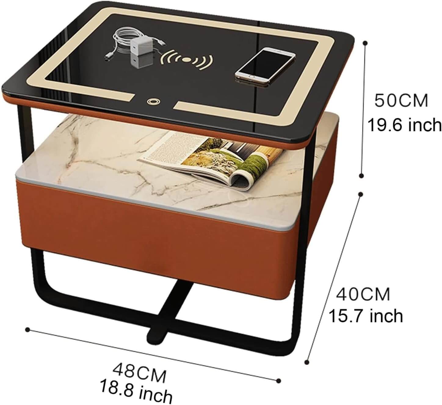 Smart Bedside Table with LED Light, Wireless Charging & Keypad Lock
