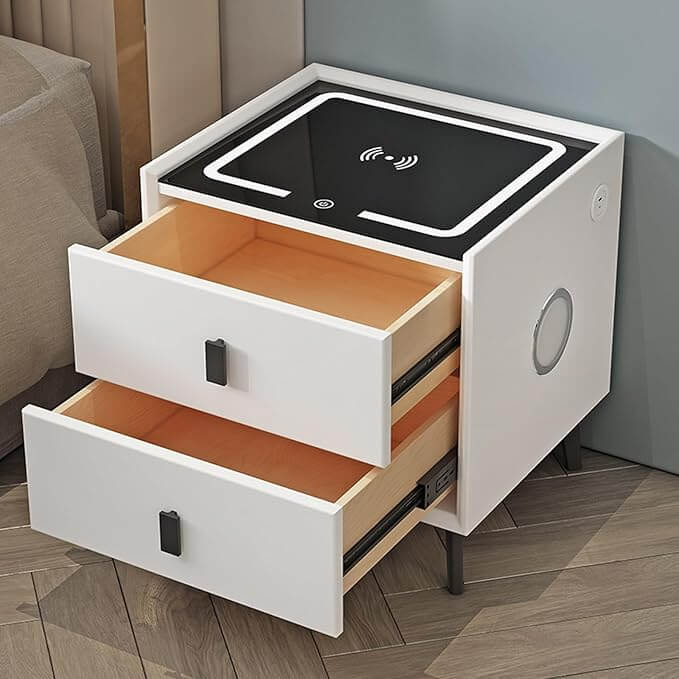 Smart Bedside Table with LED Light, Bluetooth Speaker & Wireless Charging