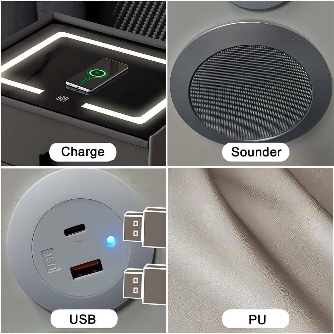 Smart Bedside Table with Wireless Charging, LED Light & Bluetooth Speaker