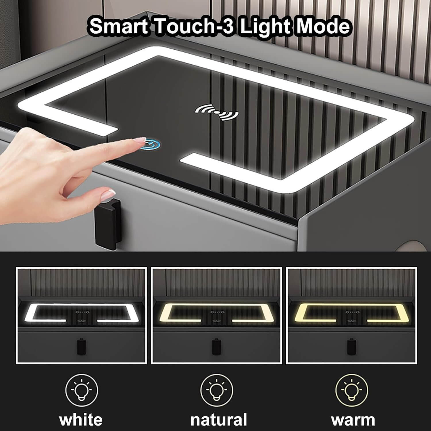 Smart Bedside Table with LED Light, Bluetooth Speaker & Wireless Charging
