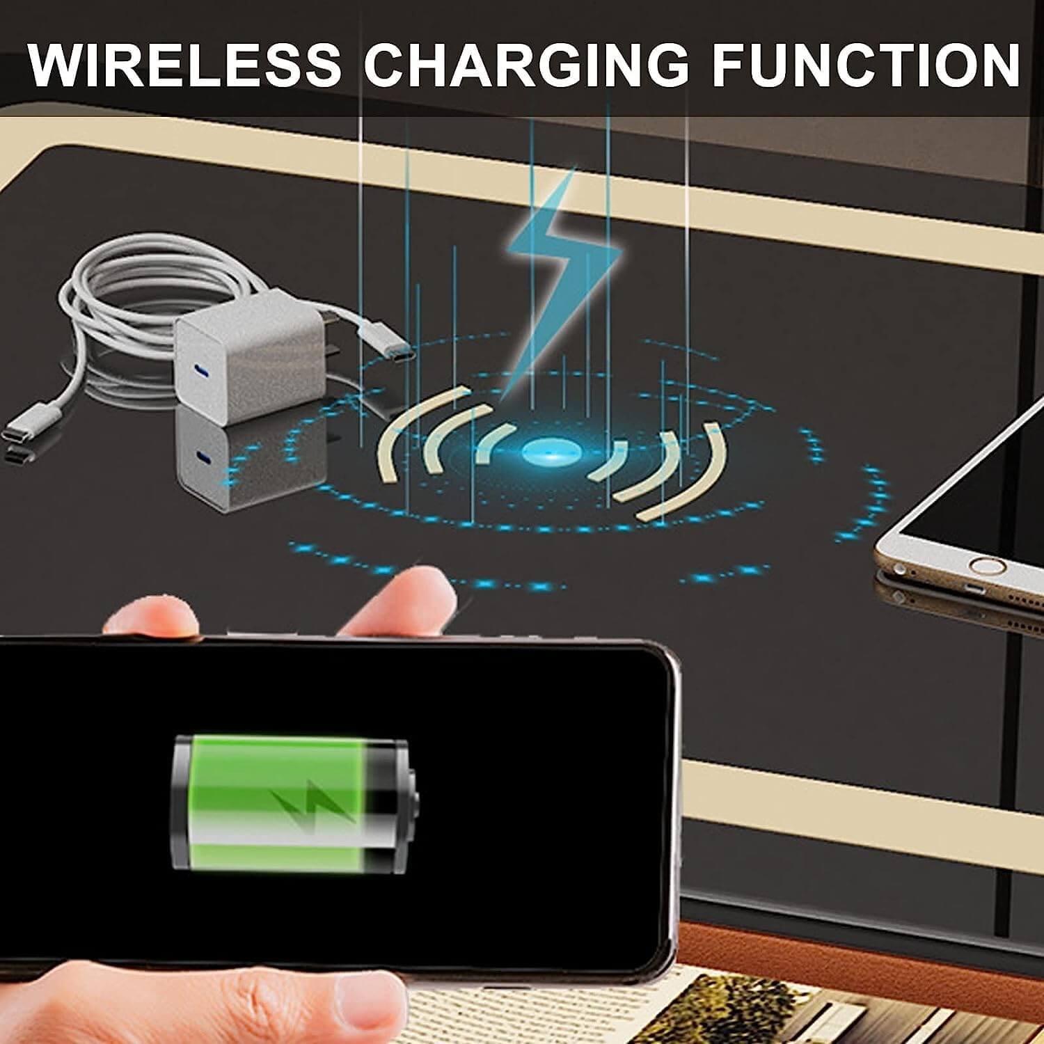 Smart Bedside Table with LED Light, Wireless Charging & Keypad Lock