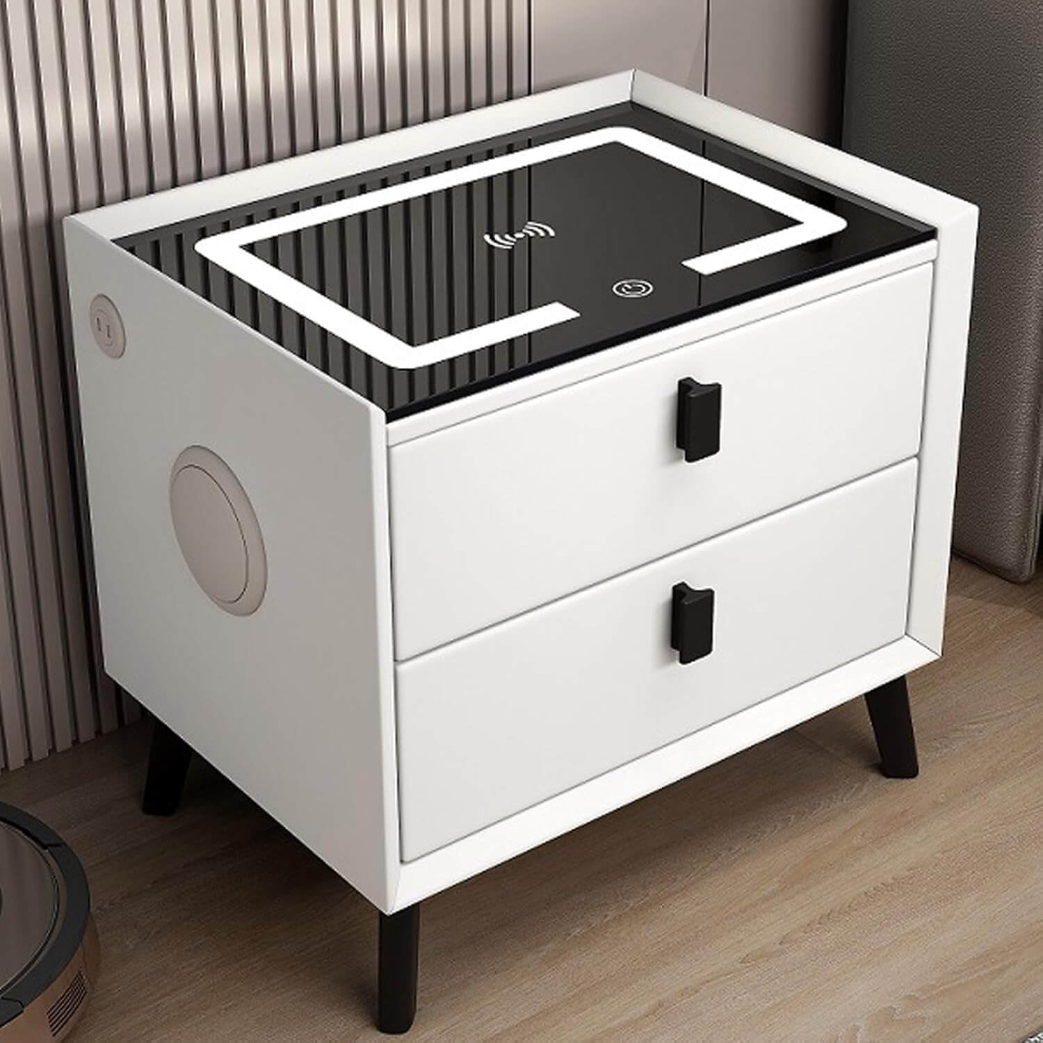 Smart Bedside Table with LED Light, Bluetooth Speaker & Wireless Charging