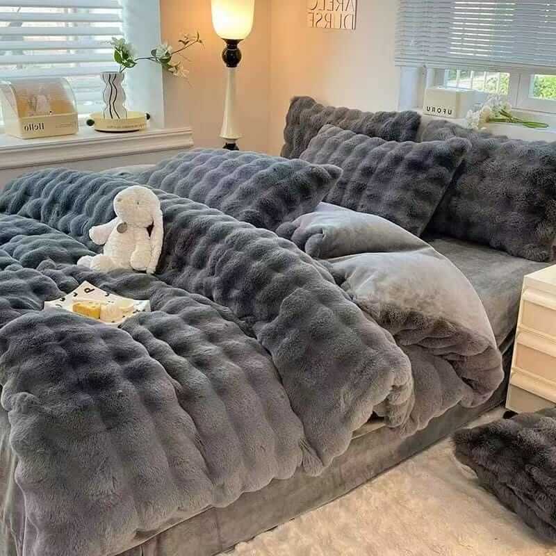 Premium Faux Rabbit Fur Bed Set | 4pcs